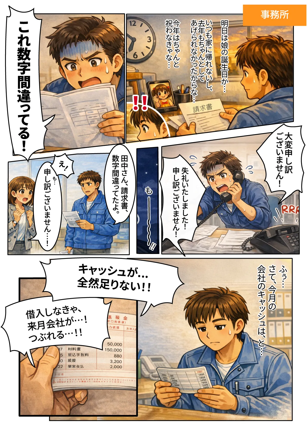 マンガ：請求ミスとキャッシュ不足